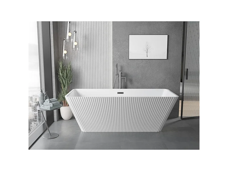 Mexen Tava wanna wolnostojąca ryflowana 170 x 75 cm, biała, przelew gun gray szczotkowany - 52851707500-66