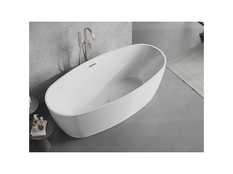 Mexen Lira vrijstaande badkuip patroon 170 x 80 cm, wit, overloop geborsteld nikkel - 52831708000-97