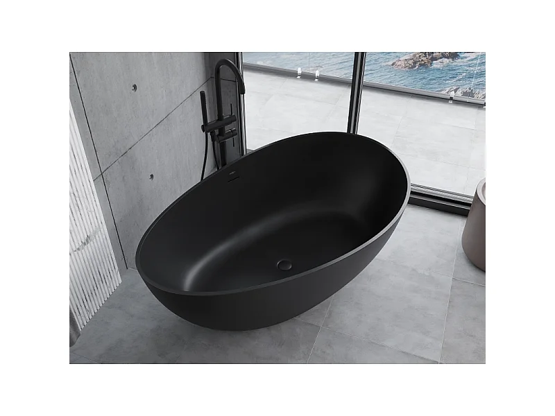 Mexen Parma baignoire autoportante en conglomérat 160 x 95 cm, noir mat - 57231609570