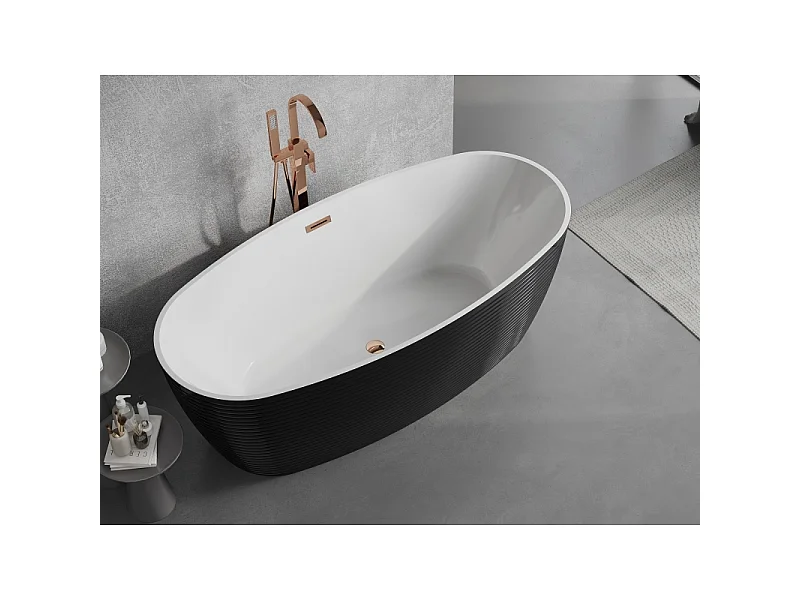 Mexen Lira vasca da bagno indipendente modello 170 x 80 cm, bianco/nero, troppopieno oro rosa - 52831708075-60