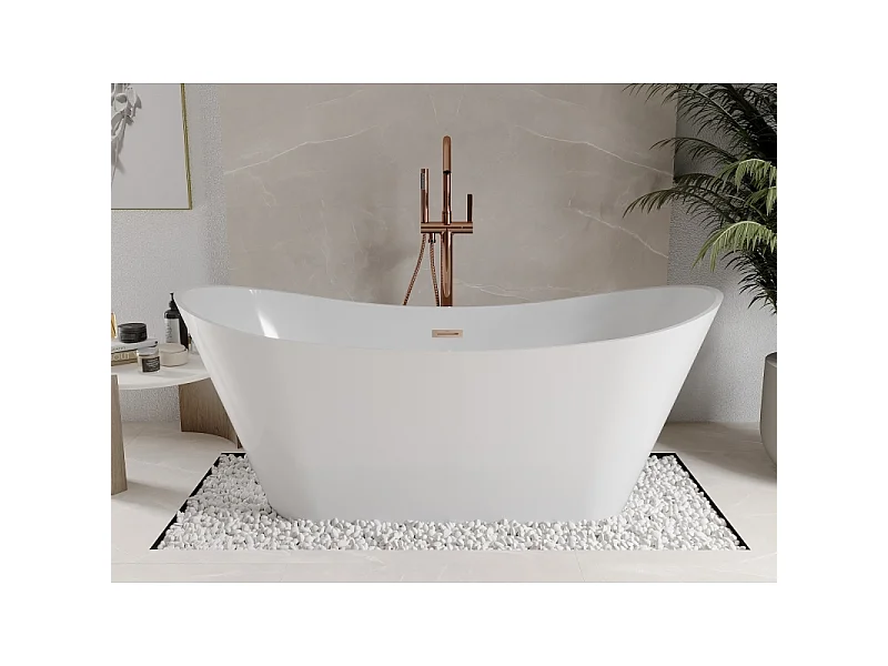 Mexen Celia vrijstaande badkuip 170 x 75 cm, wit, overloop geborsteld koper - 52331707500-65