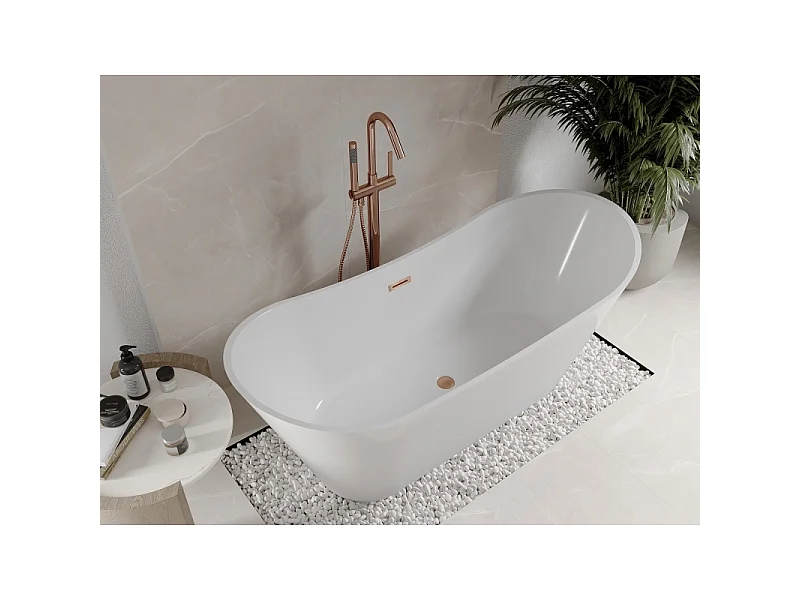 Mexen Celia vrijstaande badkuip 170 x 75 cm, wit, overloop geborsteld koper - 52331707500-65