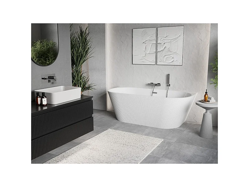 Mexen Oris freistehende, an der Wand montierte, gerillte Wanne 170 x 80 cm, weiß, Überlauf chrom - 52871708000-01