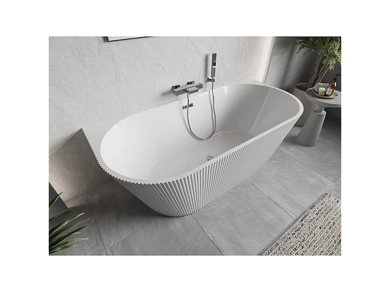 Mexen Oris freistehende, an der Wand montierte, gerillte Wanne 170 x 80 cm, weiß, Überlauf chrom - 52871708000-01