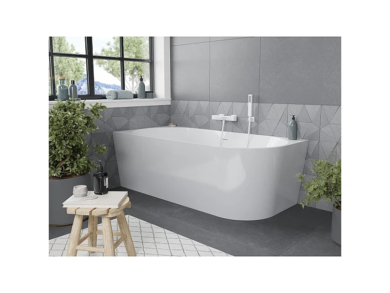Mexen Mia freestanding left corner bathtub 160 x 75 cm, white, white overflow - 52691607500L-20