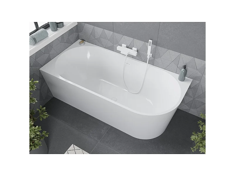 Mexen Mia freestanding left corner bathtub 160 x 75 cm, white, white overflow - 52691607500L-20