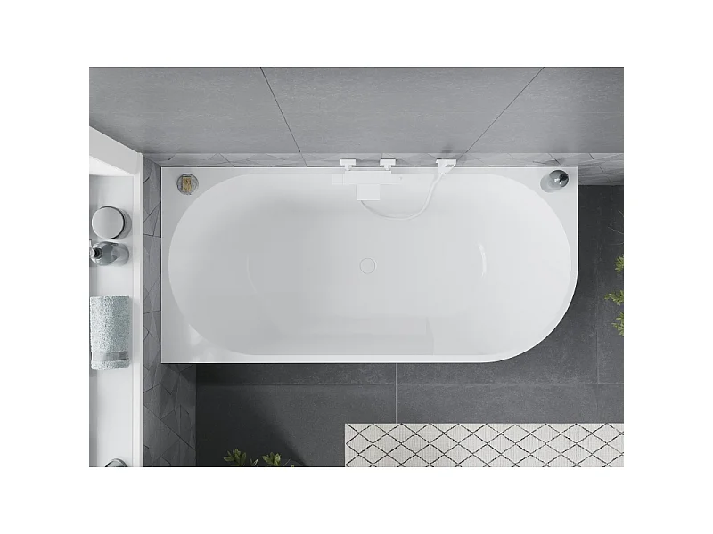 Mexen Mia freestanding left corner bathtub 160 x 75 cm, white, white overflow - 52691607500L-20