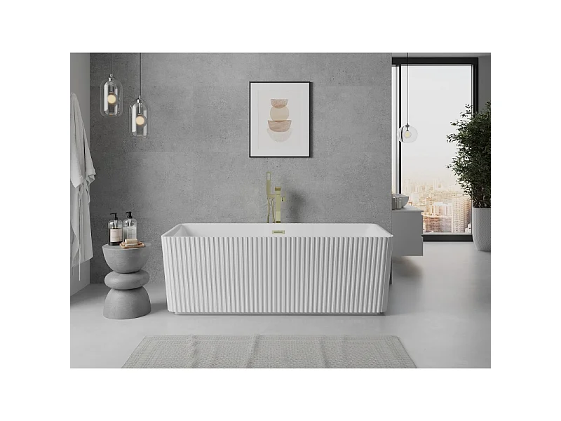 Mexen Nila freestanding fluted bathtub 170 x 75 cm, white, brushed gold overflow - 52841708000-55