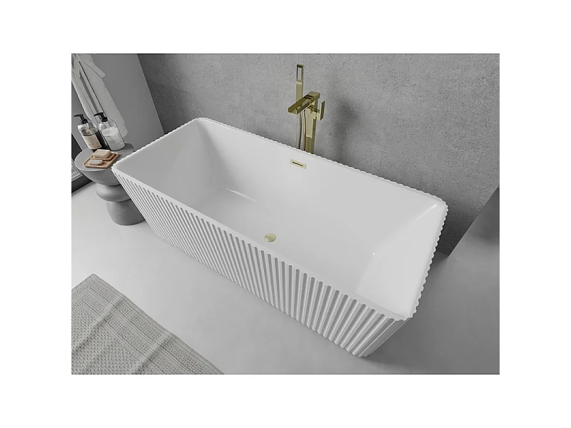 Mexen Nila freestanding fluted bathtub 170 x 75 cm, white, brushed gold overflow - 52841708000-55