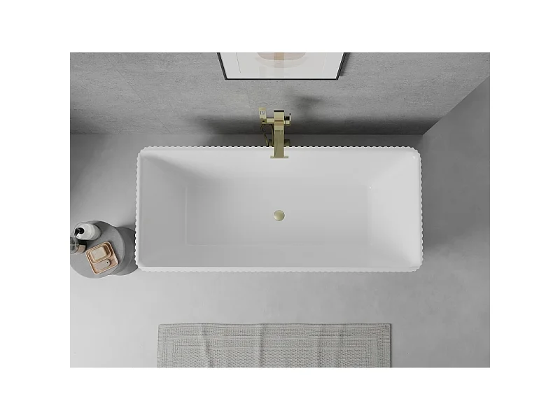 Mexen Nila freestanding fluted bathtub 170 x 75 cm, white, brushed gold overflow - 52841708000-55