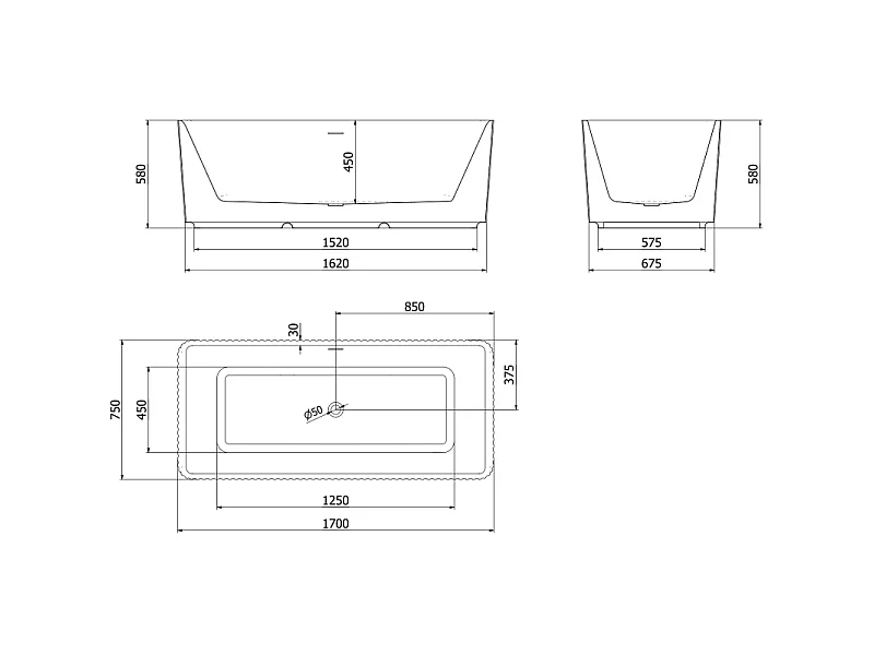 Mexen Nila freestanding fluted bathtub 170 x 75 cm, white, brushed gold overflow - 52841708000-55
