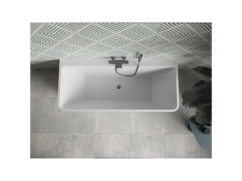 Mexen Volta vrijstaande wandbadkuip 170 x 75 cm, wit/zwart, overloop gun grijs geborsteld - 51131707575-66