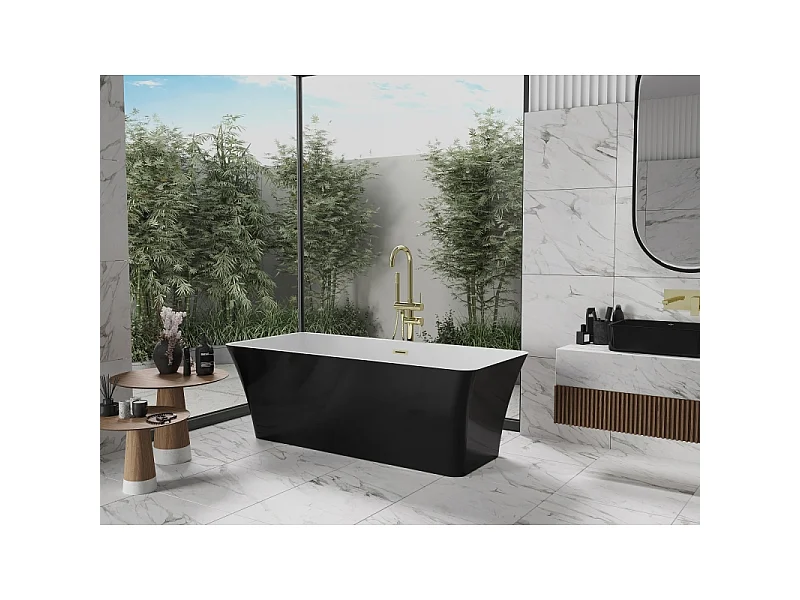 Mexen Tonia freistehende Badewanne 170 x 75 cm, weiß/schwarz, Überlauf gebürstetes Gold - 52171707575-55