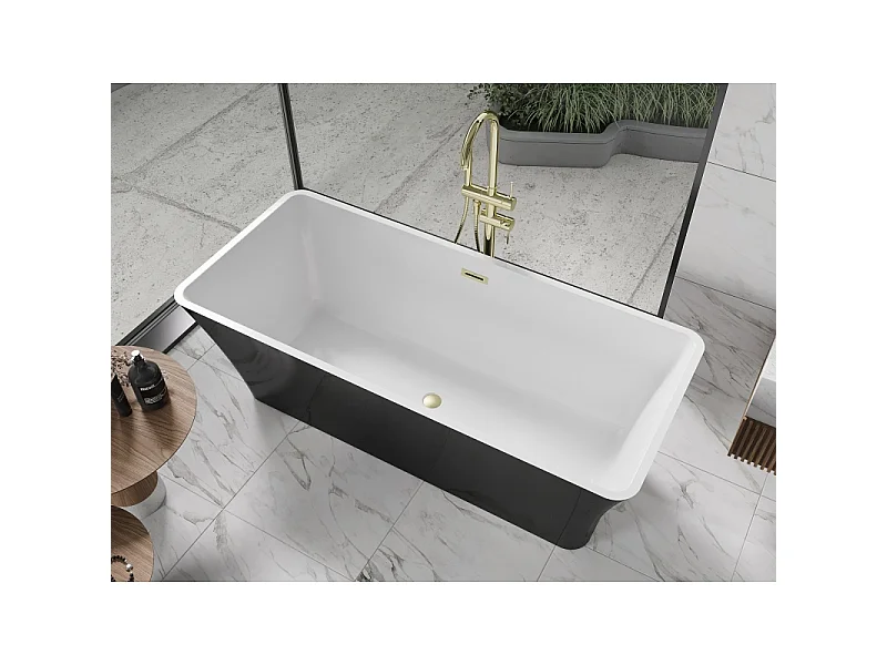 Mexen Tonia freistehende Badewanne 170 x 75 cm, weiß/schwarz, Überlauf gebürstetes Gold - 52171707575-55