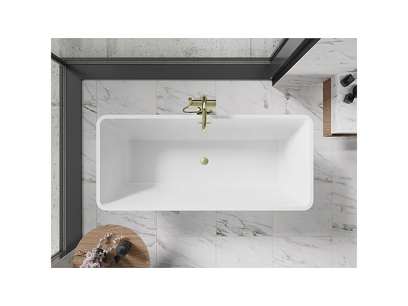 Mexen Tonia freistehende Badewanne 170 x 75 cm, weiß/schwarz, Überlauf gebürstetes Gold - 52171707575-55