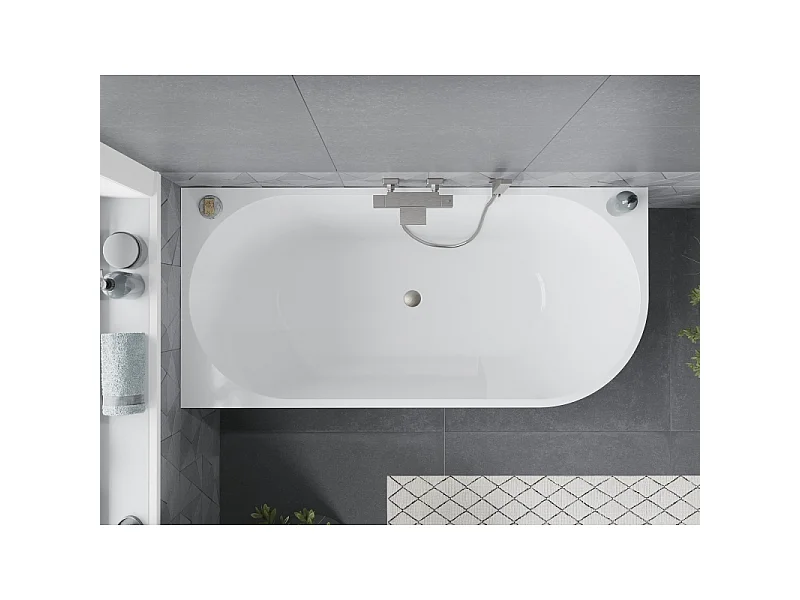 Mexen Mia vrijstaande hoekbadkuip links 170 x 80 cm, wit/zwart, overloop geborsteld nikkel - 52691708075L-97