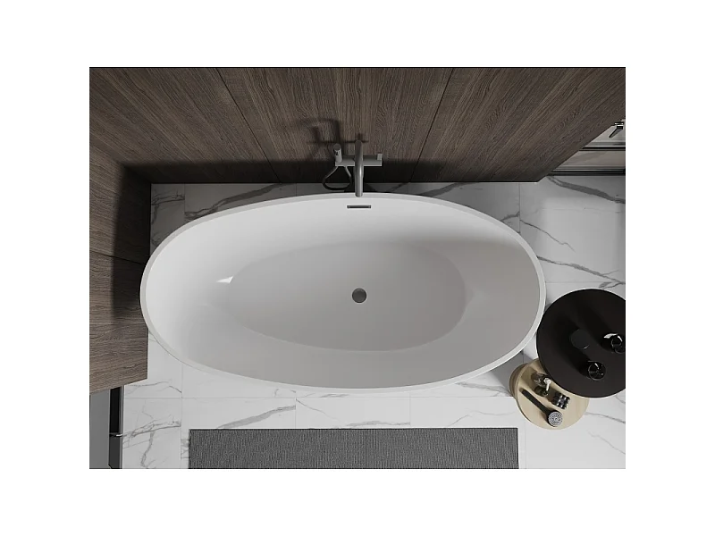 Mexen Bilbao fritstående badekar 180 x 90 cm, hvid/sort, overløb gun grå børstet - 51311809075-66