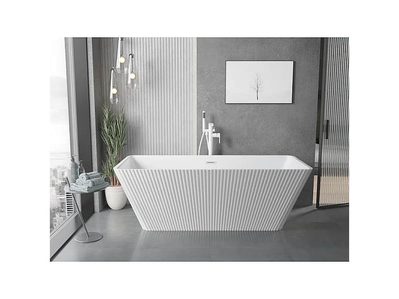 Mexen Tava freestanding fluted bathtub 170 x 75 cm, white, white overflow - 52851707500-20