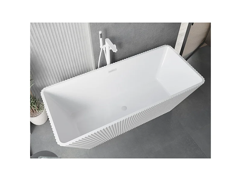 Mexen Tava freestanding fluted bathtub 170 x 75 cm, white, white overflow - 52851707500-20