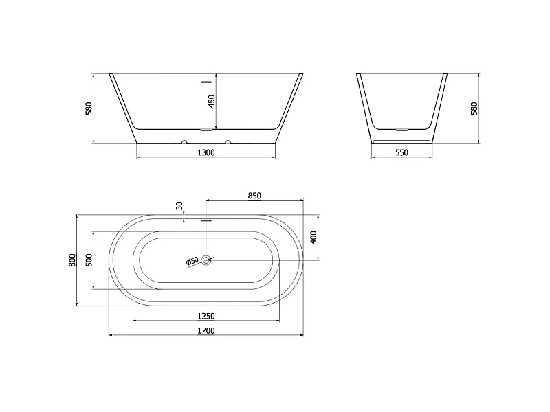 Mexen Luna freestanding bathtub 67 x 31 inches, white, white overflow - 52031708000-20
