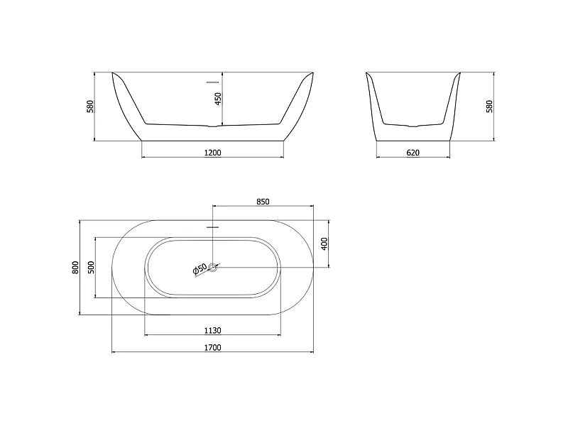 Mexen Roxy vrijstaande badkuip 170 x 80 cm, wit/zwart, overloop geborsteld koper - 51201708075-65