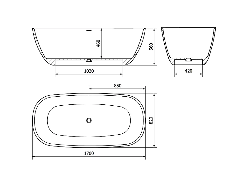 Mexen Como vrijstaande badkuip van composiet 170 x 82 cm, wit glans - 57311708210