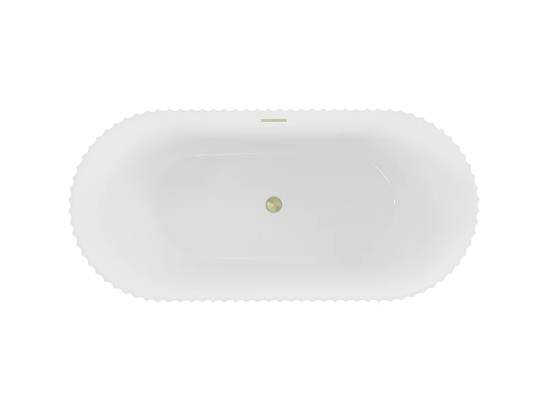 Mexen Paola baignoire autoportante rainurée 150 x 75 cm, blanc brillant, trop-plein doré brossé - 52721507500-55