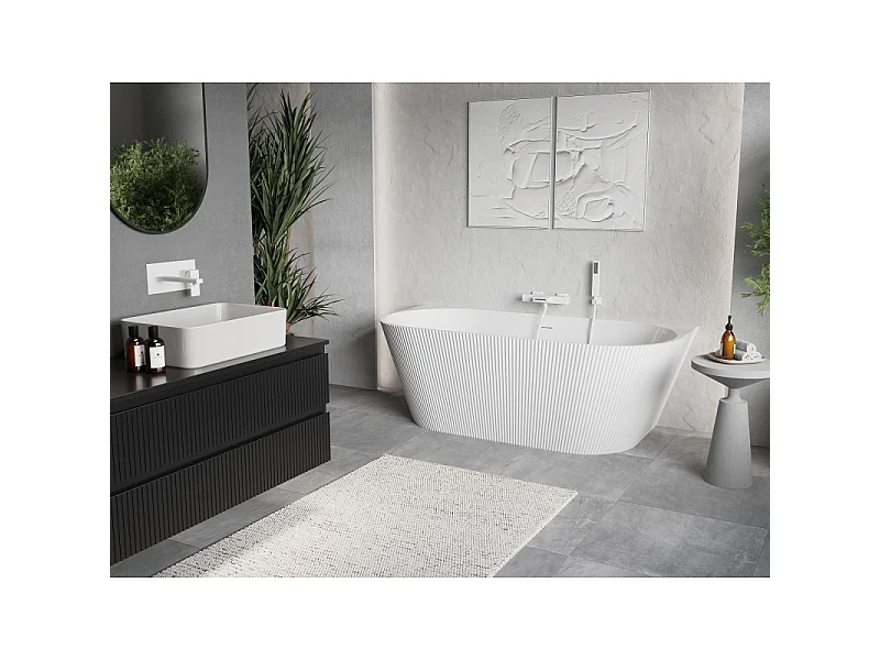Mexen Oris freistehende wandnahe rillierte Badewanne 170 x 80 cm, weiß, weißer Überlauf - 52871708000-20
