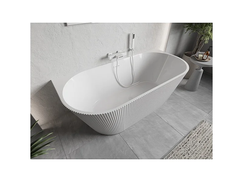 Mexen Oris freistehende wandnahe rillierte Badewanne 170 x 80 cm, weiß, weißer Überlauf - 52871708000-20