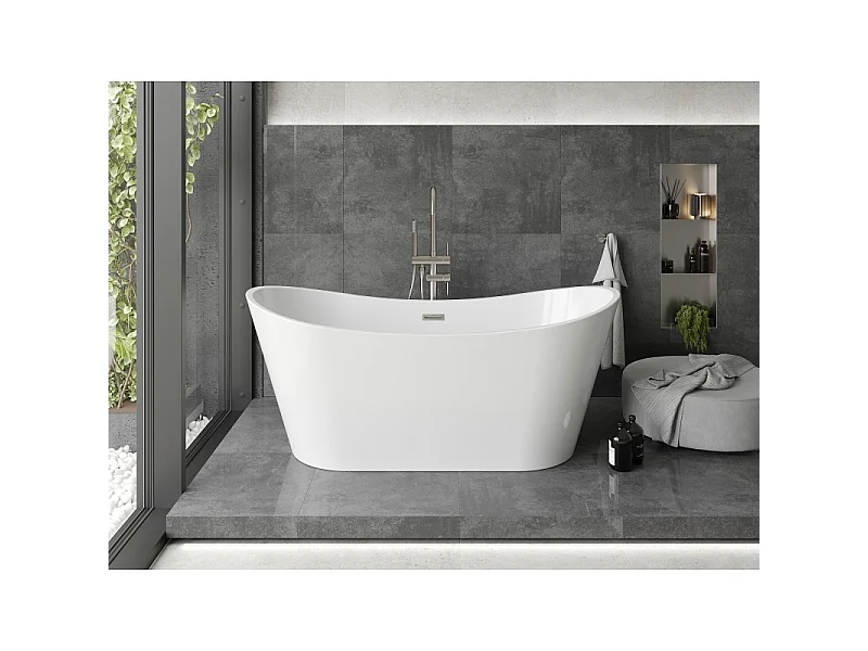 Mexen Montana freestanding bathtub 180 x 80 cm, white, brushed nickel overflow - 52011808000-97
