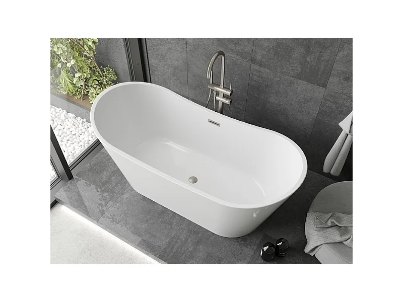 Mexen Montana freestanding bathtub 180 x 80 cm, white, brushed nickel overflow - 52011808000-97