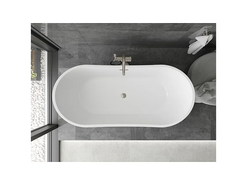 Mexen Montana freestanding bathtub 180 x 80 cm, white, brushed nickel overflow - 52011808000-97
