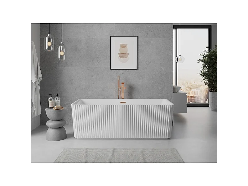 Mexen Nila vrijstaande gegolfde badkuip 170 x 75 cm, wit, overloop rosegoud - 52841708000-60