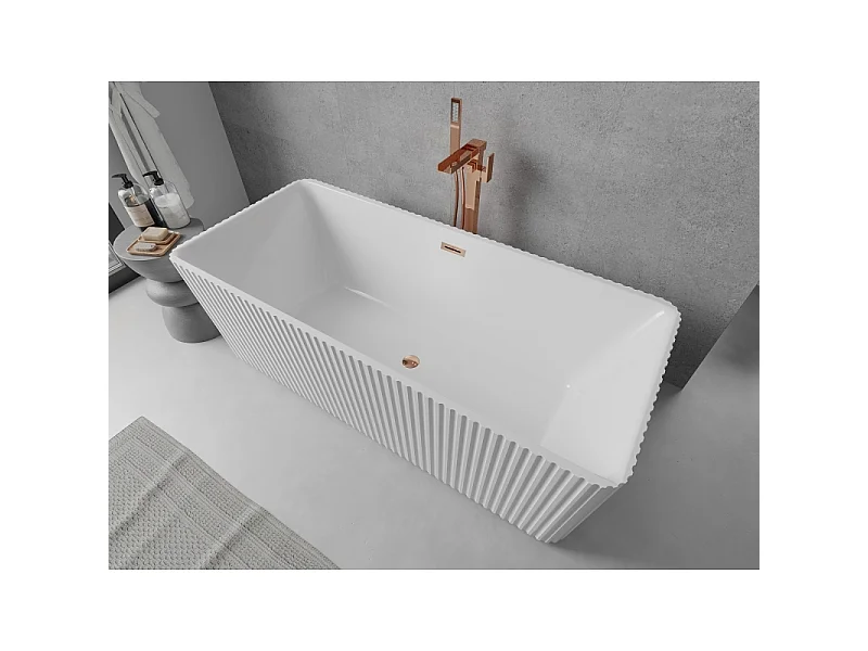Mexen Nila vrijstaande gegolfde badkuip 170 x 75 cm, wit, overloop rosegoud - 52841708000-60