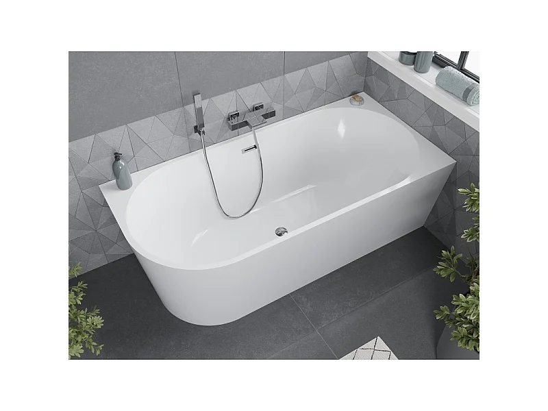 Mexen Mia right corner freestanding bathtub 170 x 80 cm, white, chrome overflow - 52691708000P-01