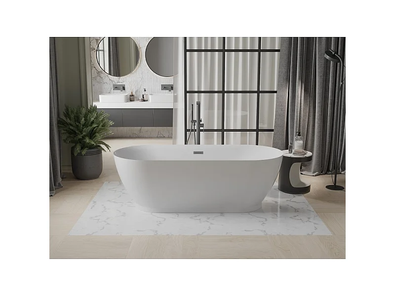 Mexen Roxy vasca autoportante 180 x 85 cm, bianca, troppo pieno grigio canna di fucile spazzolato - 51201808500-66