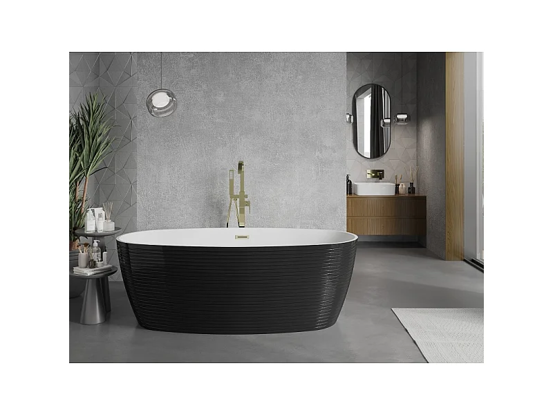 Mexen Lira freestanding bathtub pattern 170 x 80 cm, white/black, brushed gold overflow - 52831708075-55