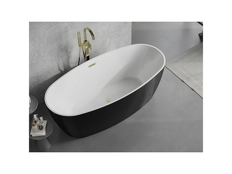 Mexen Lira freestanding bathtub pattern 170 x 80 cm, white/black, brushed gold overflow - 52831708075-55