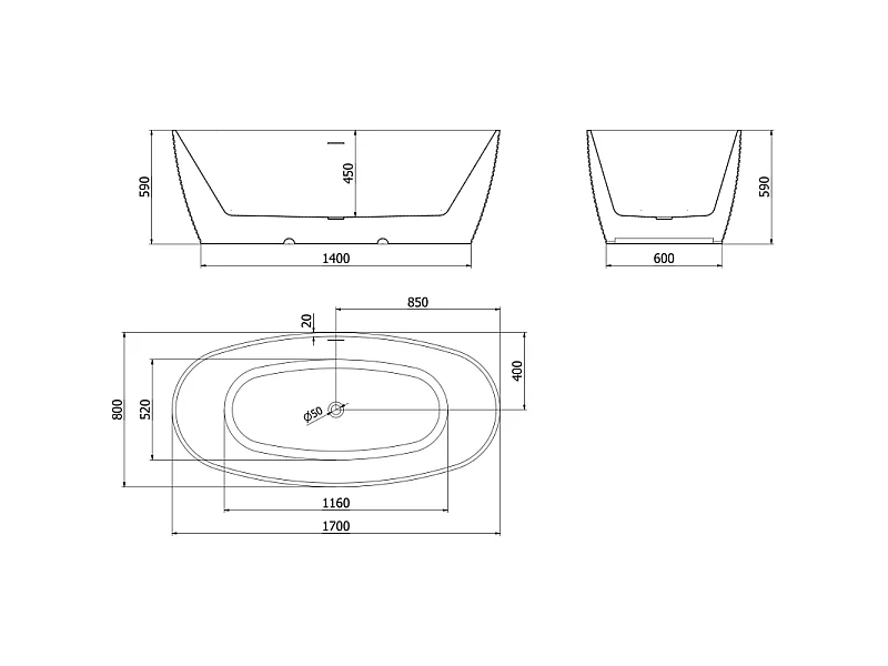 Mexen Lira freestanding bathtub pattern 170 x 80 cm, white/black, brushed gold overflow - 52831708075-55