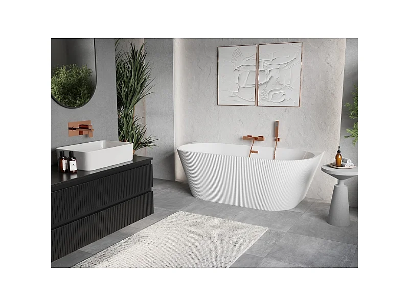 Mexen Oris vrijstaande gegroefde wandbad 170 x 80 cm, wit, overloop roze goud - 52871708000-60