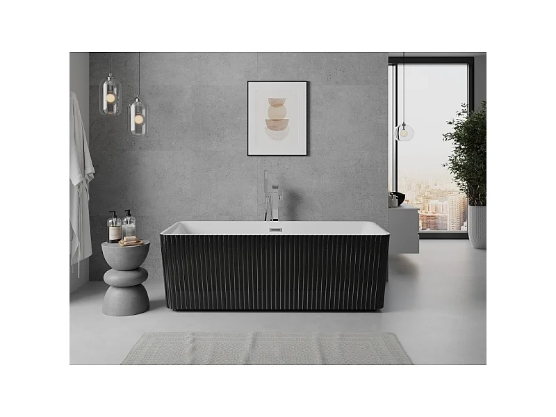 Mexen Nila vrijstaande gegroefde badkuip 170 x 75 cm, wit/zwart, chroom overloop - 52841708075-01