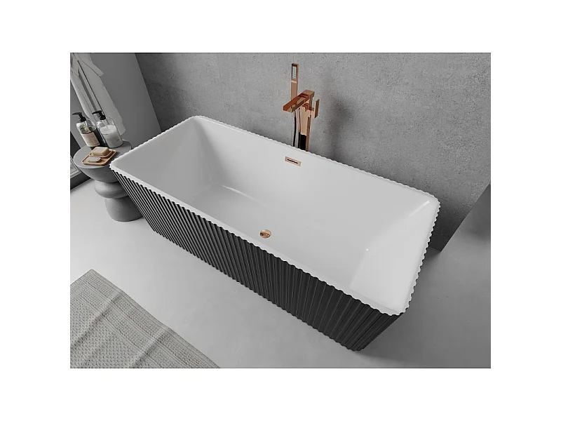 Mexen Nila vrijstaande gegroefde badkuip 170 x 75 cm, wit/zwart, overloop roze goud - 52841708075-60