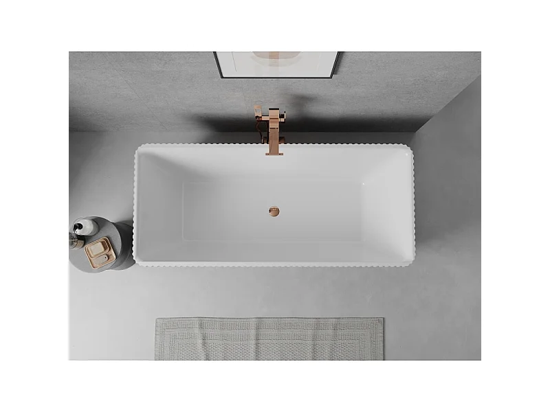 Mexen Nila vrijstaande gegroefde badkuip 170 x 75 cm, wit/zwart, overloop roze goud - 52841708075-60