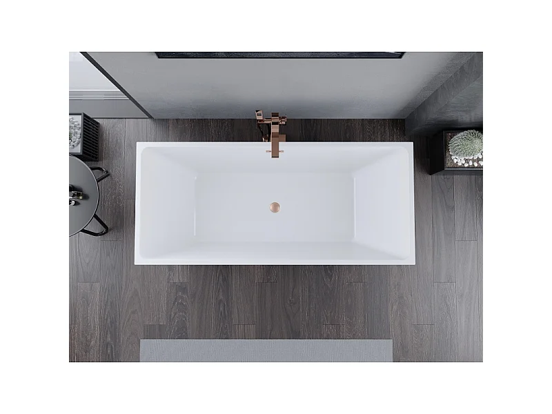 Mexen Lita freistehende Badewanne 170 x 75 cm, weiß/schwarz, Überlauf gebürstetes Kupfer - 52121707575-65