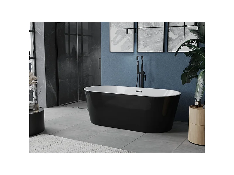 Mexen Luna freestanding bathtub 150 x 75 cm, white/black, black overflow - 52031507575-70