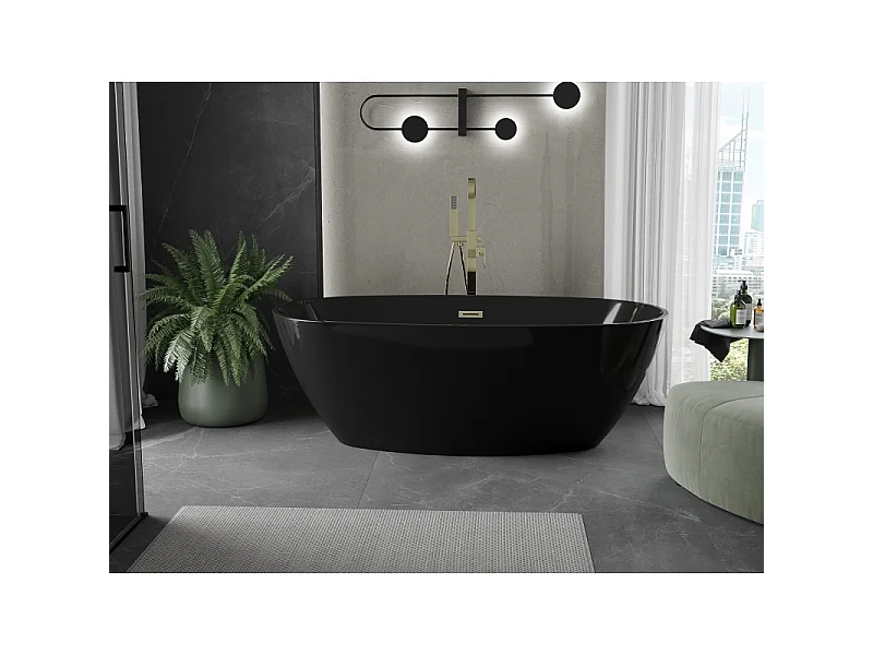 Mexen Eris baignoire autoportante 170 x 80 cm, noire, trop-plein or brossé - 53441708070-55
