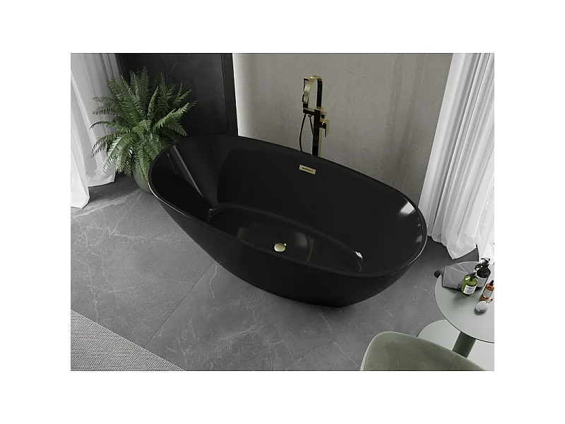 Mexen Eris baignoire autoportante 170 x 80 cm, noire, trop-plein or brossé - 53441708070-55