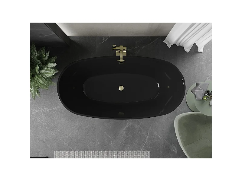 Mexen Eris baignoire autoportante 170 x 80 cm, noire, trop-plein or brossé - 53441708070-55