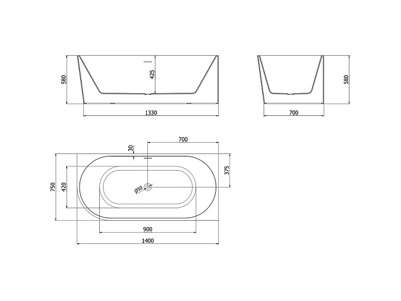 Mexen Mia freestanding corner right bathtub 140 x 75 cm, white, brushed gold overflow - 52691407500P-55