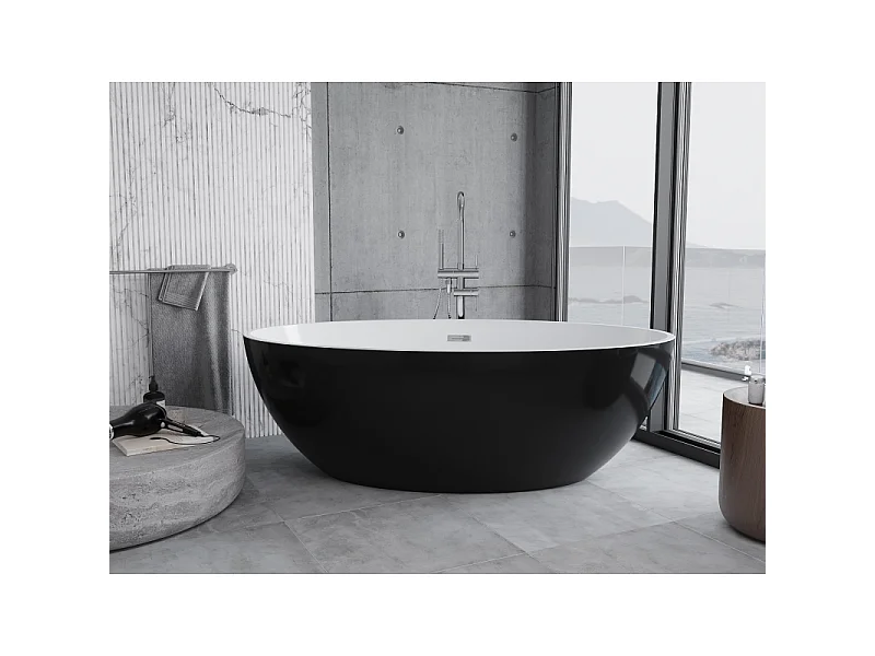 Mexen Nike stoječa kopalna kad 175 x 100 cm, bela/črna, krom preliv - 54071751075-01